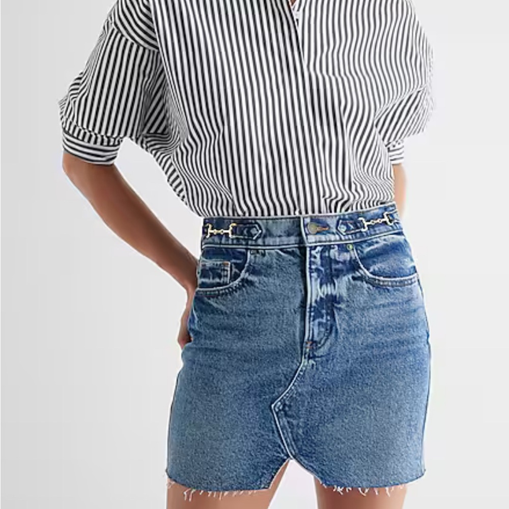 Express Distressed Blue Denim Pencil Skirt